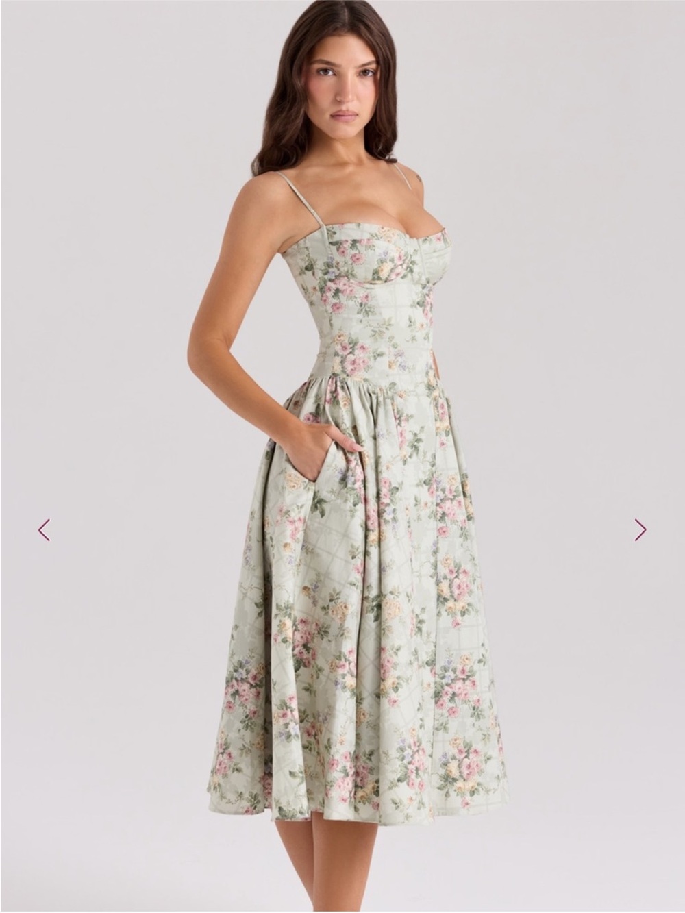 House of CB Samaria Mint Floral Midi Dress with Pink Blooms Size Small - Picture 10 of 11